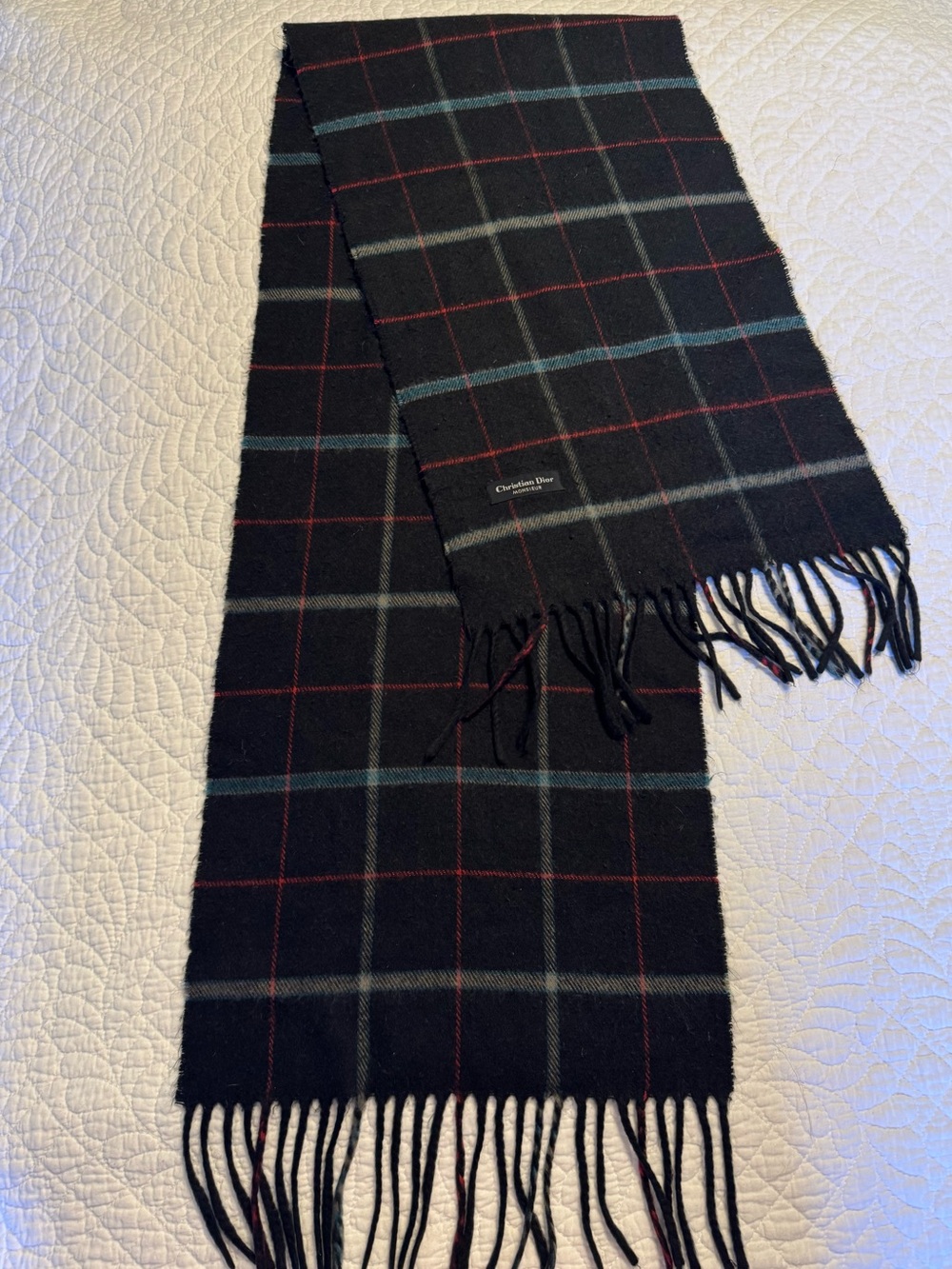 Christian Dior Vintage Black Plaid Monsieur Wool Scarf - Picture 4 of 7